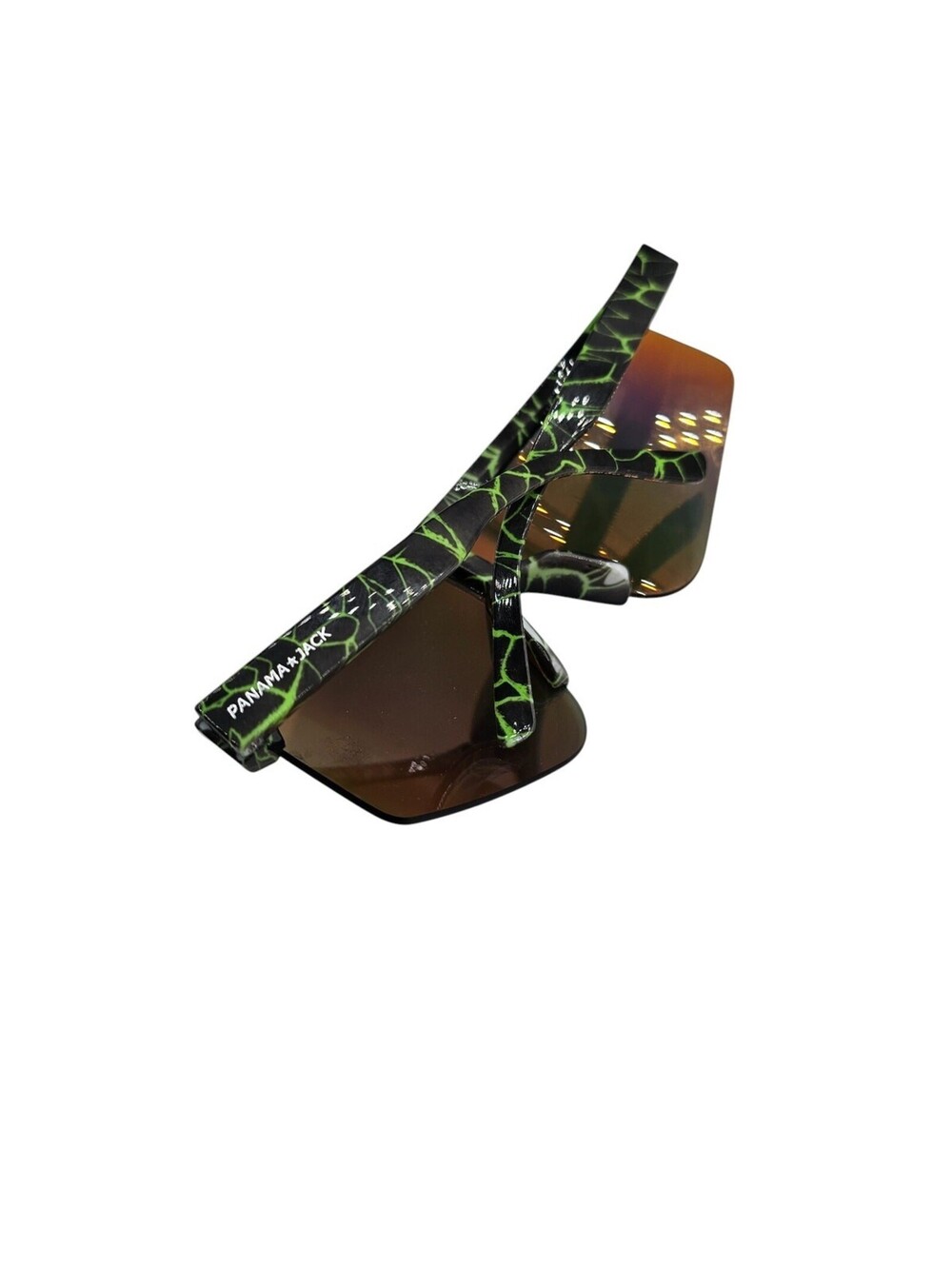 Panama Jack Retro Surf Shield Sunglasses Neon Green Black Print - Picture 3 of 5